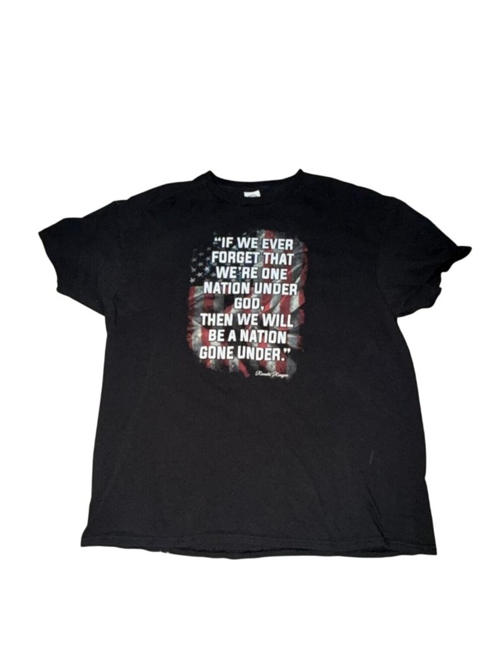 Graphic Print Crew Neck T-Shirt With Ronald Reagan Quote-Black-XL-GUC